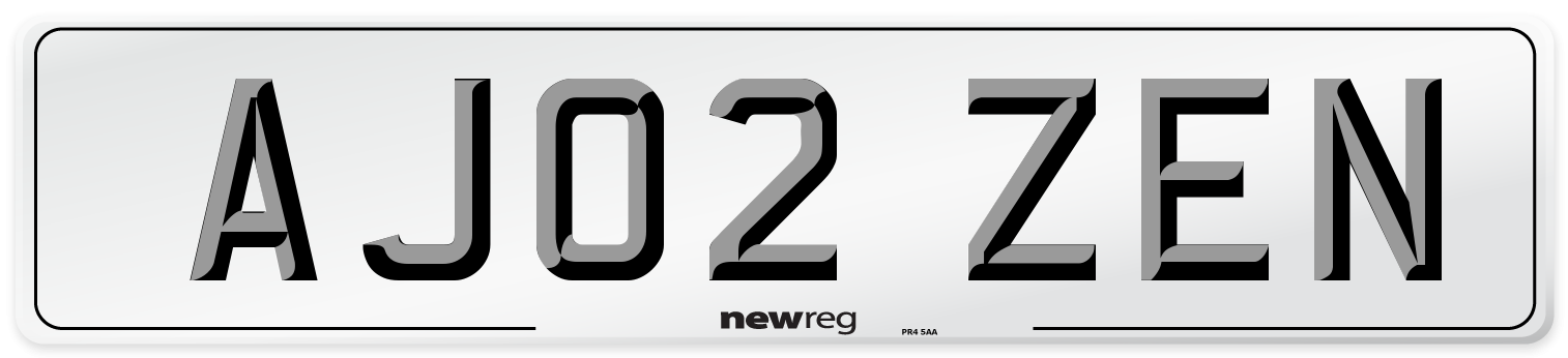 AJ02 ZEN Number Plate from New Reg